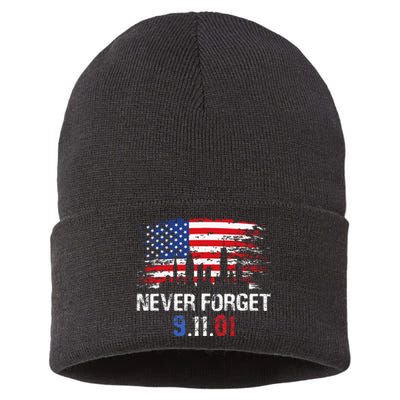 Never Forget September 11 2001 Memorial Day American Flag Sustainable Knit Beanie