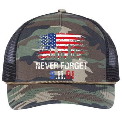 Never Forget September 11 2001 Memorial Day American Flag Retro Rope Trucker Hat Cap