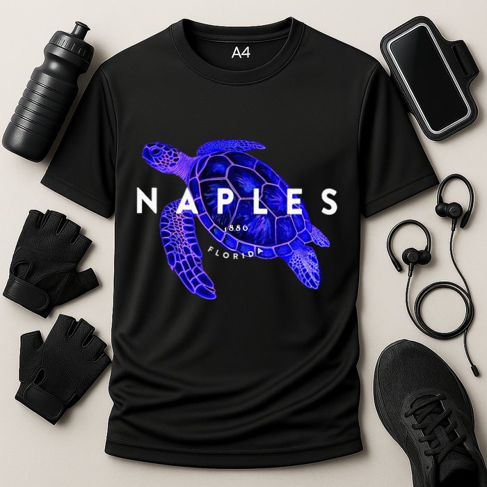 Naples Florida Sea Turtle Scuba Dive Retro Vacation Beach Cooling Performance Crew T-Shirt