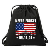 Never Forget September 11 2001 Memorial Day American Flag Drawstring Bag