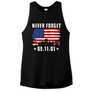 Never Forget September 11 2001 Memorial Day American Flag Ladies PosiCharge Tri-Blend Wicking Tank