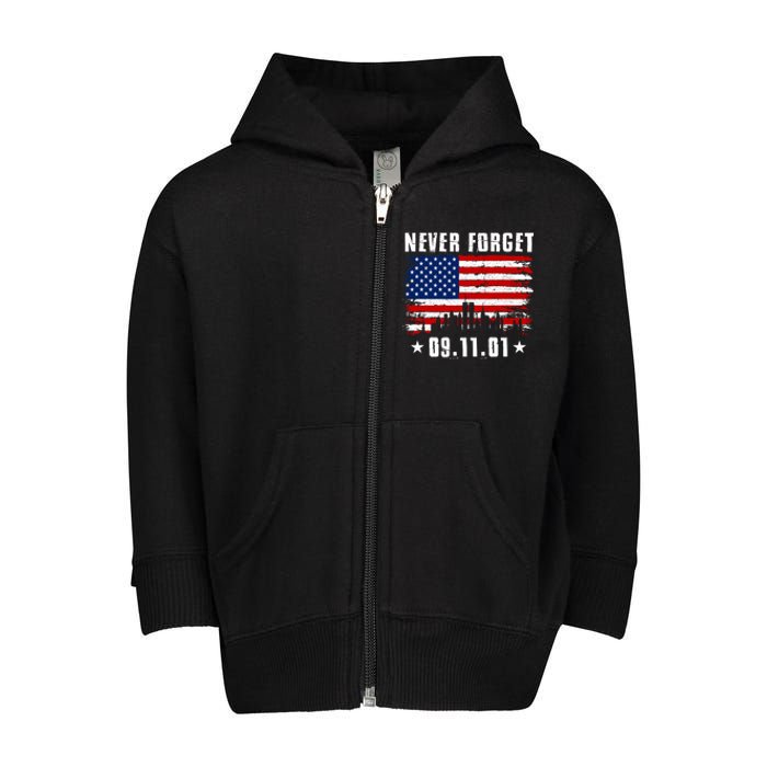 Never Forget September 11 2001 Memorial Day American Flag Toddler Zip Fleece Hoodie