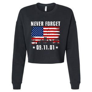 Never Forget September 11 2001 Memorial Day American Flag Cropped Pullover Crew