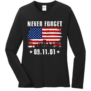 Never Forget September 11 2001 Memorial Day American Flag Ladies Long Sleeve Shirt