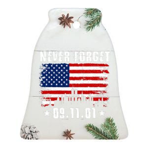 Never Forget September 11 2001 Memorial Day American Flag Ceramic Bell Ornament