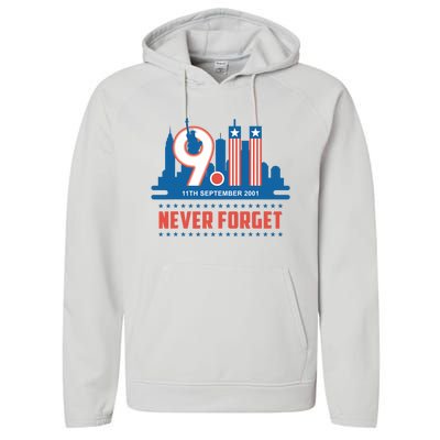 Never Forget September 11 2001 Memorial Day American Flag Patriot Day Performance Fleece Hoodie