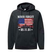 Never Forget September 11 2001 Memorial Day American Flag Performance Fleece Hoodie