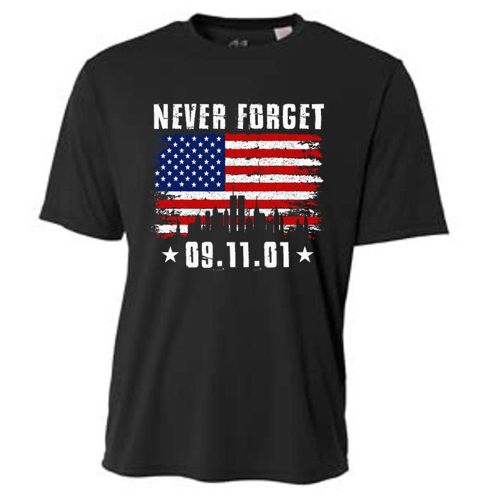 Never Forget September 11 2001 Memorial Day American Flag Cooling Performance Crew T-Shirt