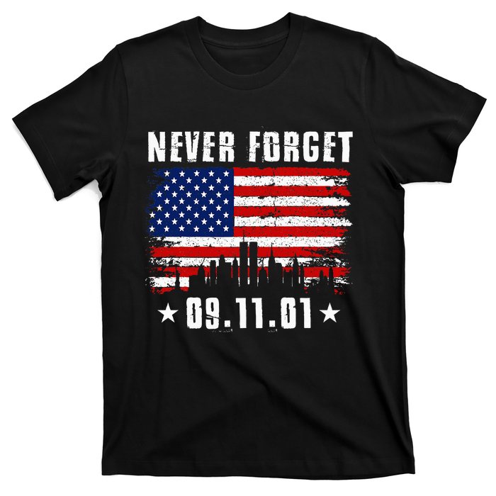 Never Forget September 11 2001 Memorial Day American Flag T-Shirt