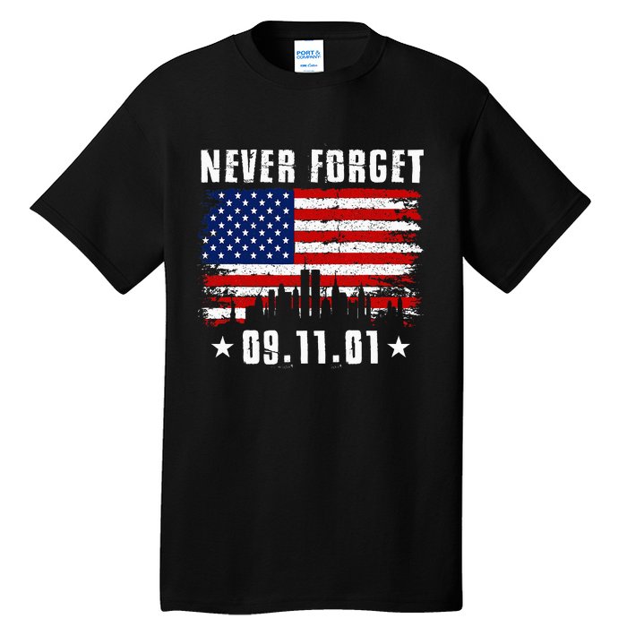 Never Forget September 11 2001 Memorial Day American Flag Tall T-Shirt