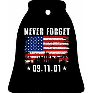 Never Forget September 11 2001 Memorial Day American Flag Ceramic Bell Ornament