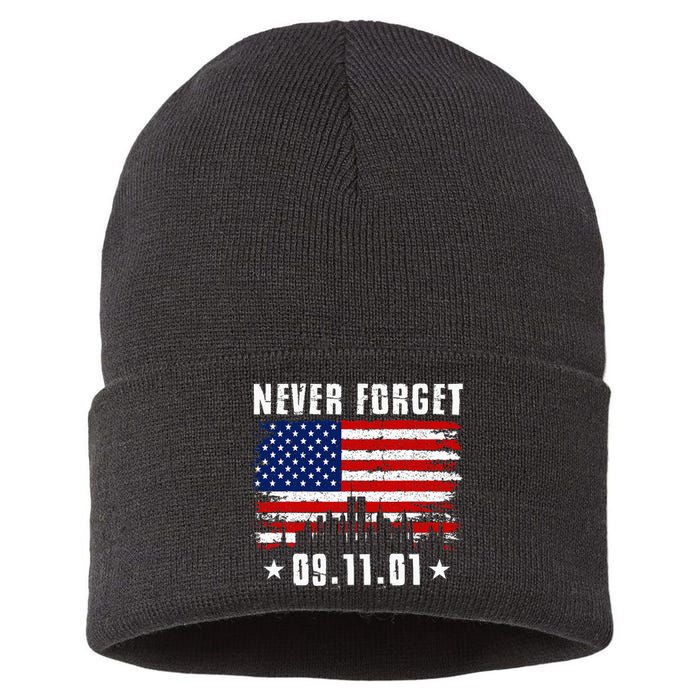 Never Forget September 11 2001 Memorial Day American Flag Sustainable Knit Beanie