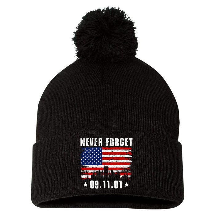 Never Forget September 11 2001 Memorial Day American Flag Pom Pom 12in Knit Beanie