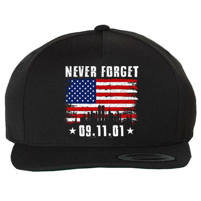 Never Forget September 11 2001 Memorial Day American Flag Wool Snapback Cap