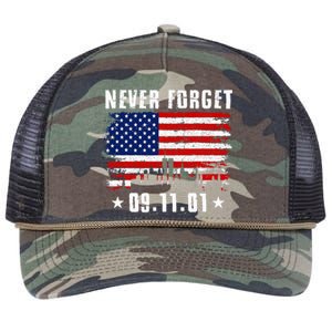 Never Forget September 11 2001 Memorial Day American Flag Retro Rope Trucker Hat Cap