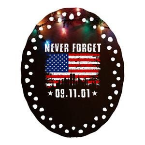 Never Forget September 11 2001 Memorial Day American Flag Ceramic Oval Ornament