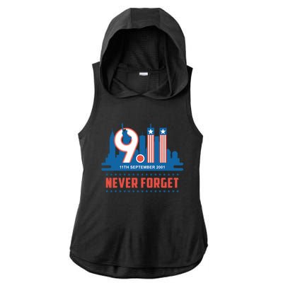 Never Forget September 11 2001 Memorial Day American Flag Ladies PosiCharge Tri-Blend Wicking Draft Hoodie Tank