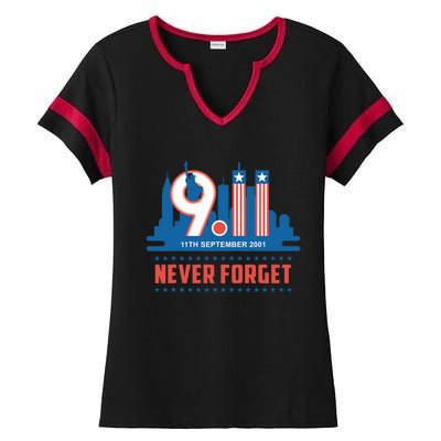 Never Forget September 11 2001 Memorial Day American Flag Ladies Halftime Notch Neck Tee