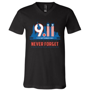 Never Forget September 11 2001 Memorial Day American Flag V-Neck T-Shirt