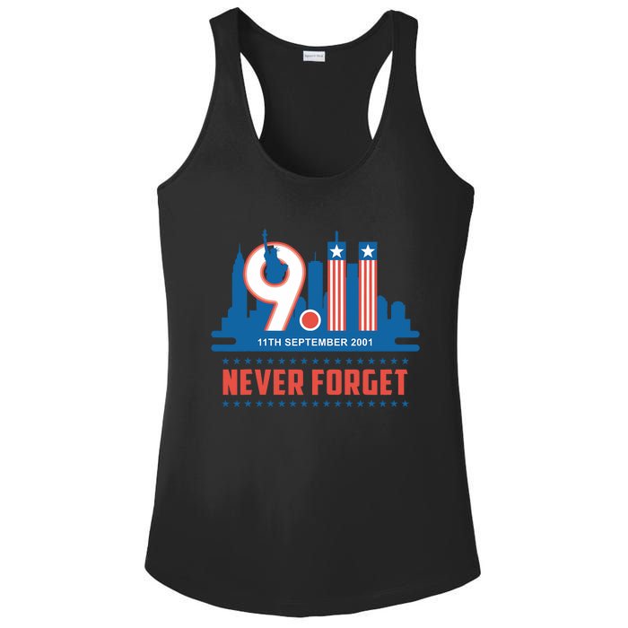 Never Forget September 11 2001 Memorial Day American Flag Ladies PosiCharge Competitor Racerback Tank