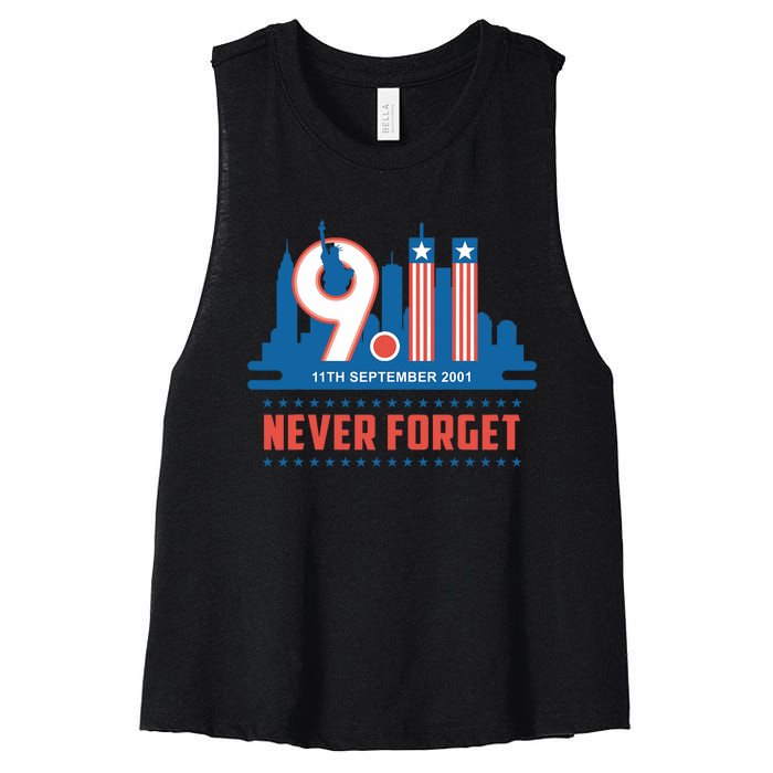 Never Forget September 11 2001 Memorial Day American Flag Women's Racerback Cropped Tank