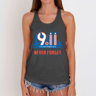 Never Forget September 11 2001 Memorial Day American Flag Women's Knotted Racerback Tank