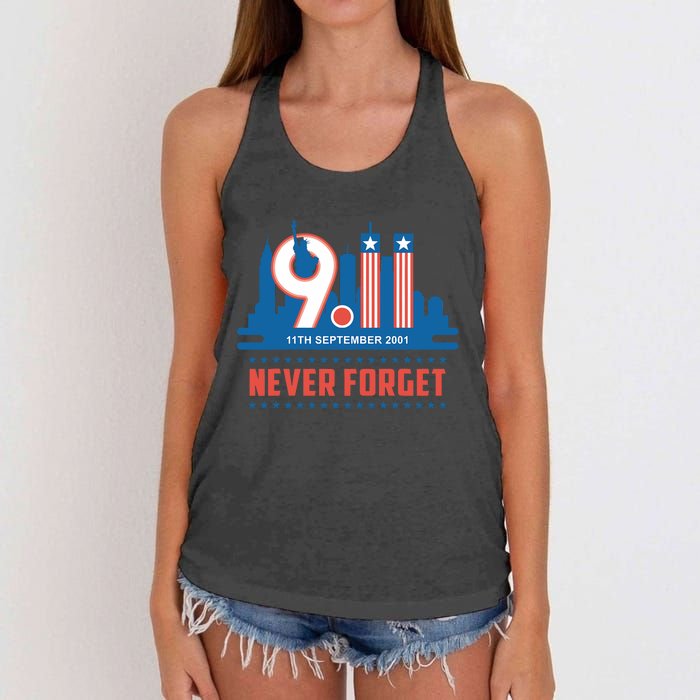 Never Forget September 11 2001 Memorial Day American Flag Women's Knotted Racerback Tank