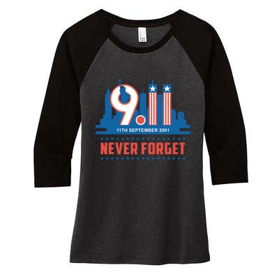 Never Forget September 11 2001 Memorial Day American Flag Women's Tri-Blend 3/4-Sleeve Raglan Shirt