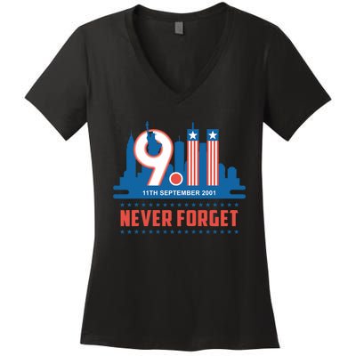 Never Forget September 11 2001 Memorial Day American Flag Women's V-Neck T-Shirt