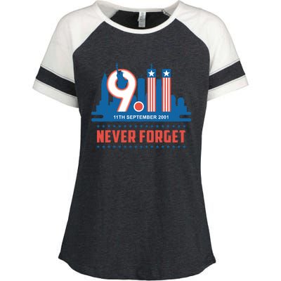 Never Forget September 11 2001 Memorial Day American Flag Enza Ladies Jersey Colorblock Tee