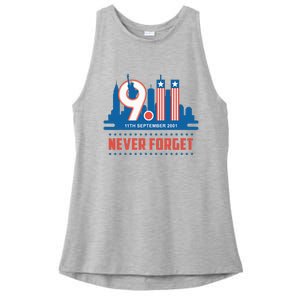 Never Forget September 11 2001 Memorial Day American Flag Ladies PosiCharge Tri-Blend Wicking Tank