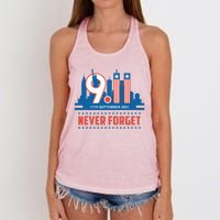 Never Forget September 11 2001 Memorial Day American Flag Women's Knotted Racerback Tank