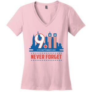 Never Forget September 11 2001 Memorial Day American Flag Women's V-Neck T-Shirt