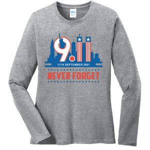 Never Forget September 11 2001 Memorial Day American Flag Ladies Long Sleeve Shirt