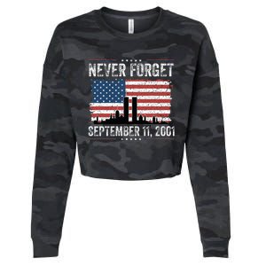 Never Forget September 11 2001 Memorial Day American Flag Cropped Pullover Crew