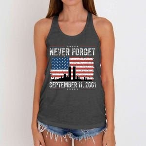 Never Forget September 11 2001 Memorial Day American Flag Women's Knotted Racerback Tank