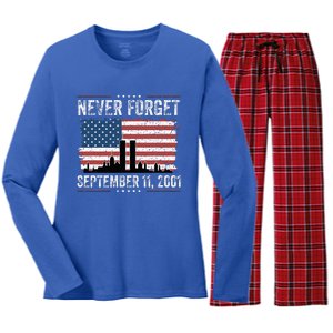 Never Forget September 11 2001 Memorial Day American Flag Women's Long Sleeve Flannel Pajama Set 