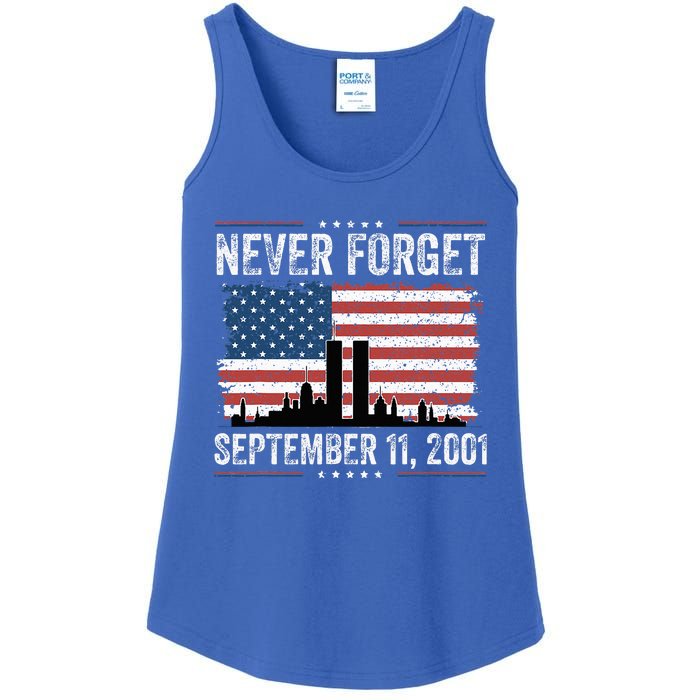 Never Forget September 11 2001 Memorial Day American Flag Ladies Essential Tank