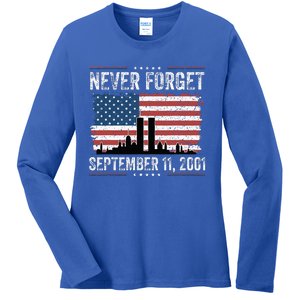 Never Forget September 11 2001 Memorial Day American Flag Ladies Long Sleeve Shirt