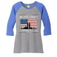 Never Forget September 11 2001 Memorial Day American Flag Women's Tri-Blend 3/4-Sleeve Raglan Shirt