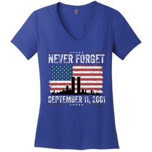 Never Forget September 11 2001 Memorial Day American Flag Women's V-Neck T-Shirt