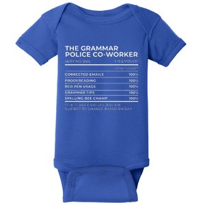 Nutritional Facts The Grammar Police Coworker Work Party Baby Bodysuit