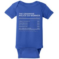 Nutritional Facts The Grammar Police Coworker Work Party Baby Bodysuit