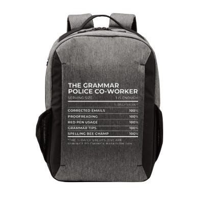 Nutritional Facts The Grammar Police Coworker Work Party Vector Backpack