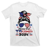 Nurses For Trump 2024 Messy Bun Nurse Usa Flag T-Shirt