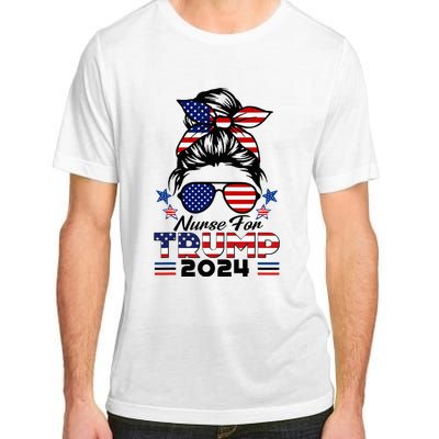 Nurses For Trump 2024 Messy Bun Nurse Usa Flag Adult ChromaSoft Performance T-Shirt