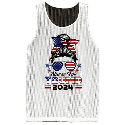 Nurses For Trump 2024 Messy Bun Nurse Usa Flag Mesh Reversible Basketball Jersey Tank