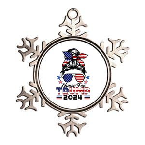 Nurses For Trump 2024 Messy Bun Nurse Usa Flag Metallic Star Ornament