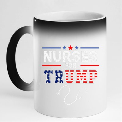 Nurses For Trump 2024 Support Donald Trump America Flag 11oz Black Color Changing Mug