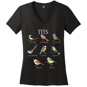 Nerd Funny Tit Birds Birdwatcher Collection Of Titten Bird Women's V-Neck T-Shirt